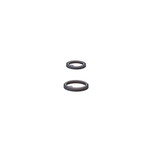 Two black rubber washers on a white background