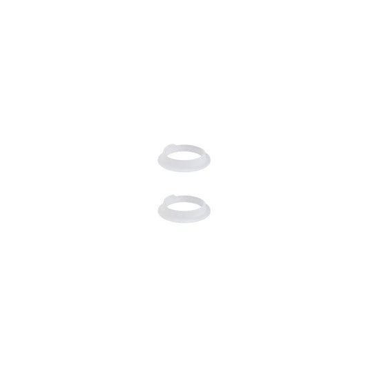 Two white rubber washers on a white background